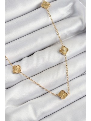 Luz&Pos 316L Çelik Yonca Model Gold Renk Kadın Kolye