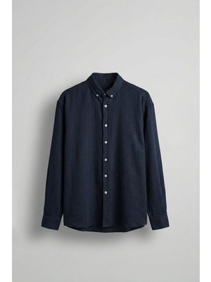 Abluka Online Erkek Relaxed Fit Ince Tekstürlü Gömlek Lacivert