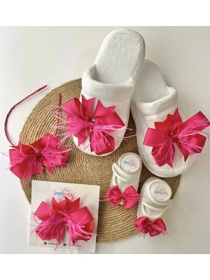 İrembaby Anne Bebek Lohusa Seti Fuşya Lohusa Tacı Terlik Bebek Ayakkabısı ve Bebek Saç Bandı Lohusa Takımı