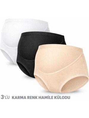 Qulat Yüksek Bel Hamile Külodu 3’lü Set – Karma Renk (Siyah/beyaz/ten)