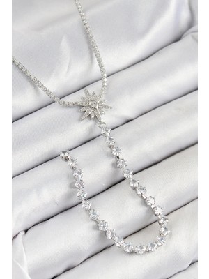 Luz&Pos Pirinç Zirkon Taşlı Kutup Yıldızı Model Gold Renk Y Kolye