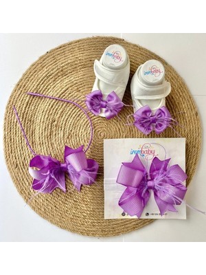 İrembaby Anne Bebek Lohusa Seti Lila Lohusa Tacı Bebek Saç Bandı ve Bebek Ayakkabısı Lohusa Takımı