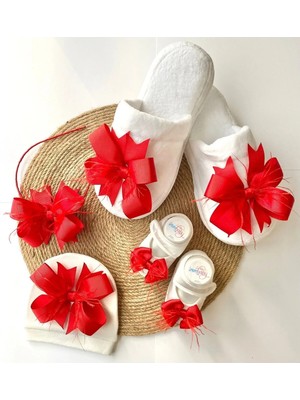 İrembaby Anne Bebek Lohusa Seti Kırmızı Lohusa Tacı Terlik Bebek Ayakkabısı ve Bebek Şapkası Lohusa Takımı