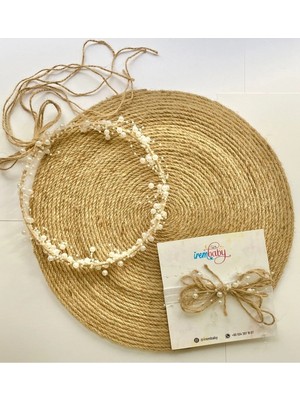 İrembaby Anne Bebek Lohusa Seti Hasırlı Incili Lohusa Tacı ve Bebek Saç Bandı Lohusa Takımı