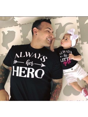 Venüs Dijital Always Her Hero Baba Kız Çocuk Tshirt Zıbın(Gözüken 1 Adet Zıbın Fiyatıdır.)