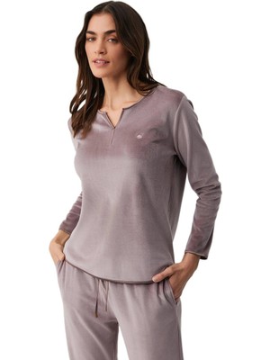 Penye Mood Kadın Mürdüm Pijama Takım 9729