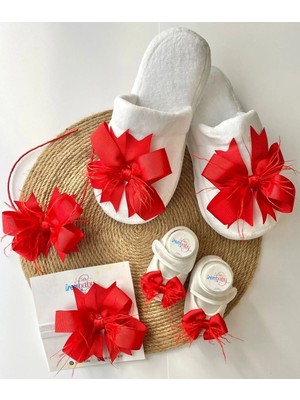 İrembaby Anne Bebek Lohusa Seti Kırmızı Lohusa Tacı Terlik Bebek Ayakkabısı ve Bebek Saç Bandı Lohusa Takımı