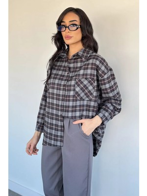 Gülseli Kadın Ekose Desenli Salaş Gömlek P-00020422