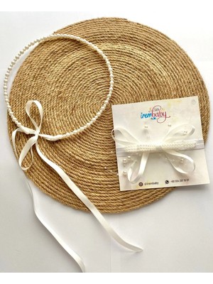 İrembaby Anne Bebek Lohusa Seti Beyaz Incili Özel Tasarım Lohusa Tacı Bebek Saç Bandı