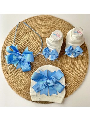 İrembaby Anne Bebek Mavi Bebek Şapkası ve Bebek Ayakkabısı Lohusa Takımı