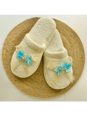 İrembaby Anne Lohusa Terliği Incili Mavi Çiçekli Lohusa Terliği