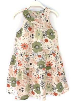 DobaKids Çiçek Desenli Askılı Kız Çocuk Elbise Krinkıl Kumaş Terletmez Pamuk Astarlı Yazlık Çocuk Elbisesi