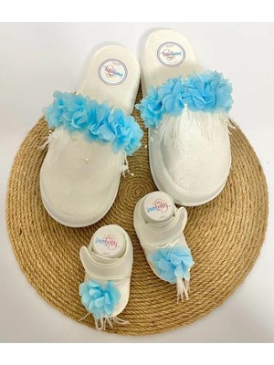 İrembaby Anne Bebek Lohusa Seti Mavi Çiçekli Incili Lohusa Terliği Bebek Ayakkabısı