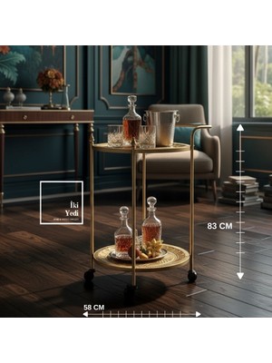 İki Yedi Konsept Agatha 772 Metal Eskitme Servis Arabası Tekerlekli Sunum Masası Salon Mutfak Ofis Bar Arabası Antik