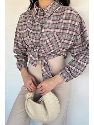 Gülseli Kadın Ekose Desenli Salaş Gömlek P-00020422
