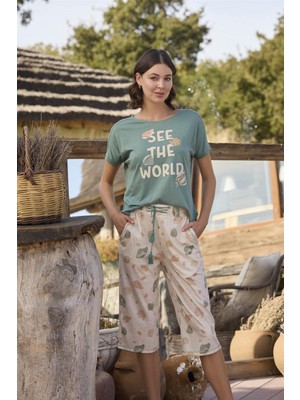 Findit Desenli ve Baskılı "see The World" Kapri Takımı