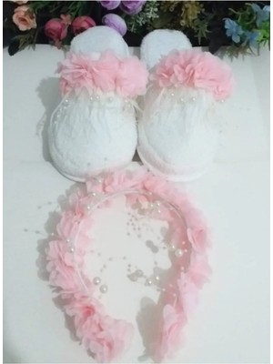 İrembaby Incili Çiçek Süslemeli Lohusa Terlik Taç Takımı 1000 – Lohusa Seti