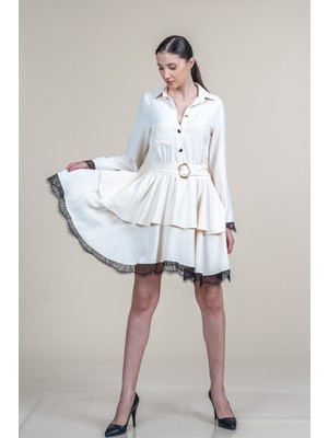 MissVina Dantel Detaylı Uzun Kollu Kısa Elbise 50371