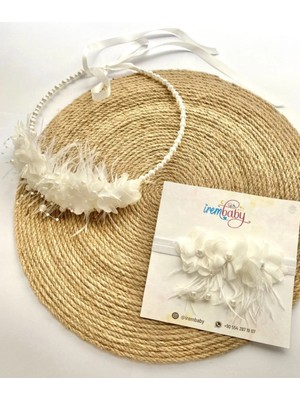 İrembaby Anne Bebek Lohusa Seti Pembe Çiçekli Incili Lohusa Tacı Bebek Saç Bandı Takımı