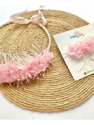 İrembaby Anne Bebek Lohusa Seti Beyaz Çiçekli Incili Lohusa Tacı Saç Bandı Takımı