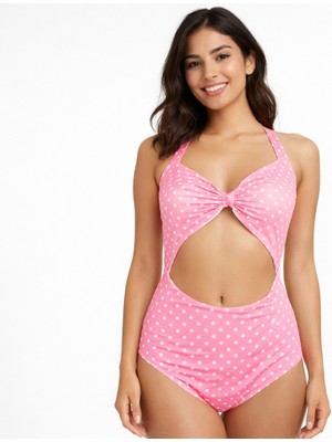Bonbon Kadın Puantiye Desenli Boyundan Bağlamalı Sırtı Açık Body BB2324
