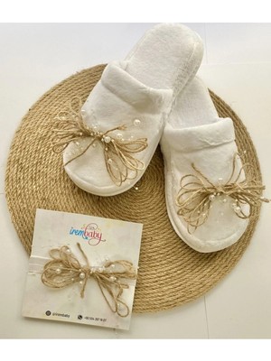 İrembaby Anne Bebek Lohusa Seti Hasırlı Incili Lohusa Terlik ve Bebek Saç Bandı Lohusa Takımı