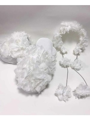 İrembaby Kadın Beyaz Lohusa Terlik Taç Seti