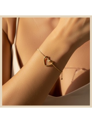 Norayn Kalp Figürlü Çelik Kadın Bileklik Altın Renk | Paslanmaz Çelik Ayarlı Zarif Minimal Bileklik