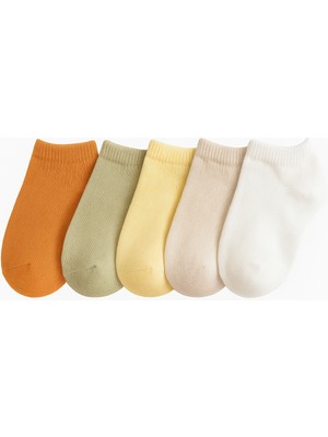 5’li Unisex Pamuklu Günlük Kısa Çorap Seti – Tarçın / Zeytin Yeşili / Sarı / Krem / Beyaz
