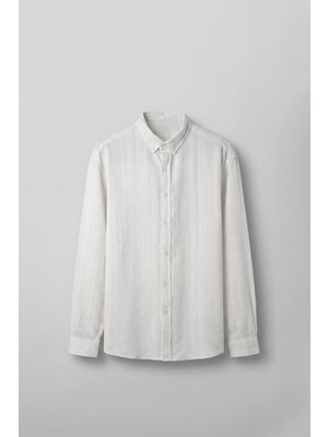 Abluka Online Erkek Relaxed Fit Ince Tekstürlü Gömlek Beyaz