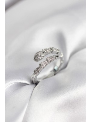 Eco Lounge Gümüş Renk Zirkon Taşlı Yılan Model Kadın Yüzük