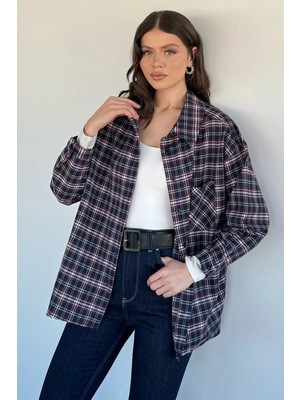 Gülseli Kadın Ekose Desenli Salaş Gömlek P-00020422