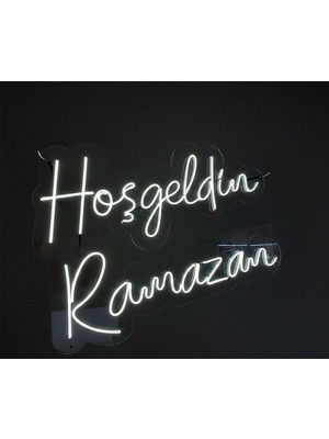 Atölye Matris Hoşgeldin Ramazan / Ramadan Mubarak Neon Tabela Dekoratif Aydınlatma 65 cm Günışığı / Beyaz Renk
