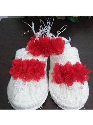 İrembaby Kadın Kırmızı Lohusa Terlik ve Tüylü Incili Taç – Lohusa Seti – Lohusa Seti – Lohusa Seti