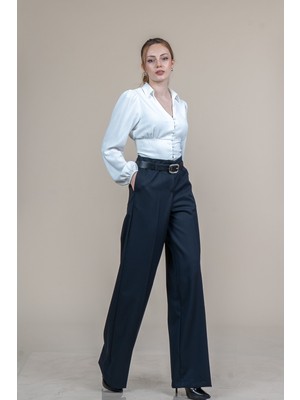 MissVina Yüksek Bel Kemerli Klasik Cepli Pantolon 30362