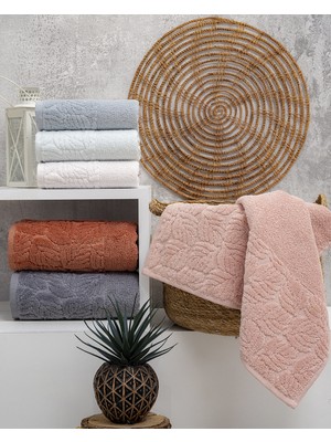 Hazangülü Collection Buldan Üretimi Çeyizlik Jakarlı Yaprak Kısmi Kadife 6'lı El/yüz Havlusu I 50X90