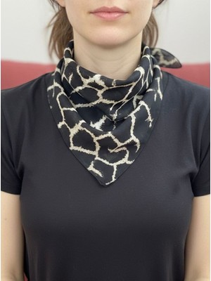 Jz Moda Siyah Zürafa Desenli Şifon Fular - 50X50 cm Şık Boyun ve Saç Aksesuarı