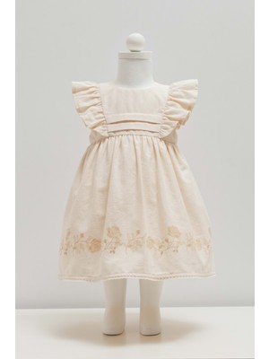 Caramell Mını Lady Keten Elbise - Bej - 74-80 cm Bej