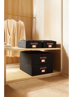 Ocean Home Textile 4'lü Siyah Renk Jüt Destekli Kutu Hurç Set 2 Adet 31 x 38 x 12 + 45 x 55 x 18 cm