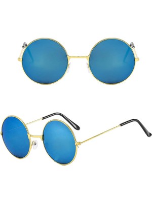 K-Yonlineticaret Yuvarlak Cam John Lennon Tarzı Gold Çerçeveli Mavi Gözlük
