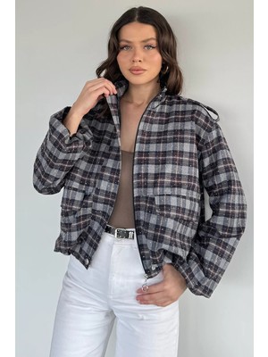 Gülseli Ekose Desenli Mevsimlik Ceket P-00020420