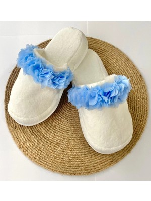 İrembaby Anne Lohusa Terliği Mavi Çiçekli Lohusa Terliği (Çekim-Düğün-Kına)