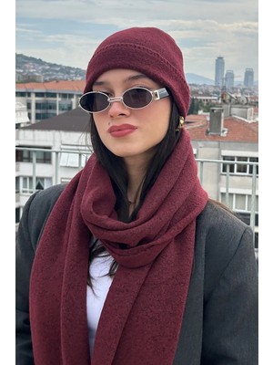 Mollycrush Kadın Bordo Kışlık Atkı Bere Seti | Şık Örgü Set