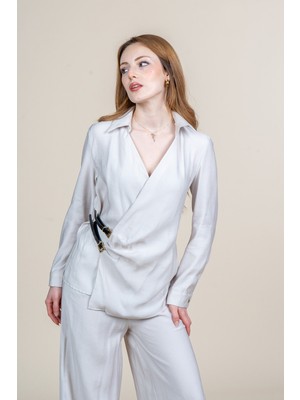 MissVina Pile Arası Kemer Detaylı Ceket ve Beli Lastikli Cepli Rahat Kesim Pantolon Takım 1291