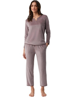 Penye Mood Kadın Mürdüm Pijama Takım 9729