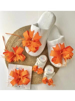 İrembaby Anne Bebek Lohusa Seti Turuncu Lohusa Tacı Terlik Bebek Ayakkabısı ve Bebek Saç Bandı Lohusa Takımı