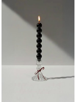 Maison Avf Cam Şamdanlı Siyah Bubble Sütun Mum Seti - Dekoratif Hediyelik 2'li Set