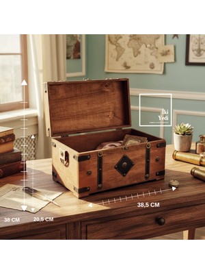 İki Yedi Konsept Toonan 771 Vintage Ahşap Sandık Kutu Dekoratif Saklama Kutusu Antik Görünümlü Hazine Sandığı Hediye
