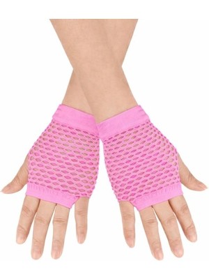 İsmiyle Al 80’ler 90’lar Retro Neon Pembe File Parmaksız Kısa Eldiven 11 cm