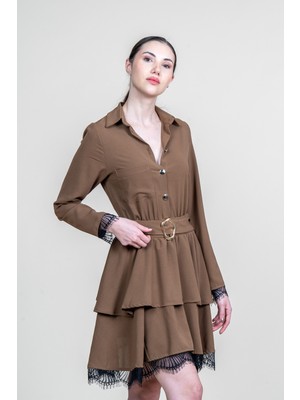 MissVina Dantel Detaylı Uzun Kollu Kısa Elbise 50371